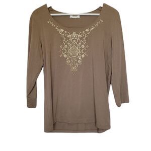 Talbots 3/4 sleeve tee with gold detail
